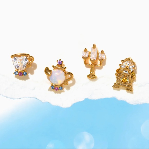 Disney Princess Beauty and the Beast Be Our Guest Gold Earring Set - Picture 1 of 4